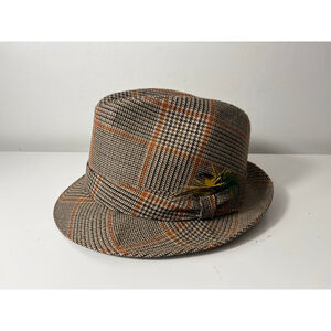 Biltmore Fedora Hat Size 7 1/8 Plaid Feather Accent Made in Canada